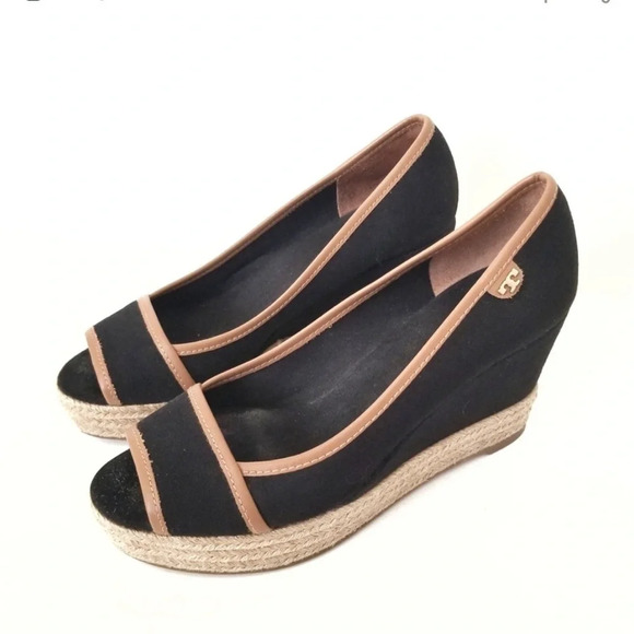 Tory Burch Majorca Espadrilles Peep Toe Wedge- Size 8.5 - Picture 1 of 11